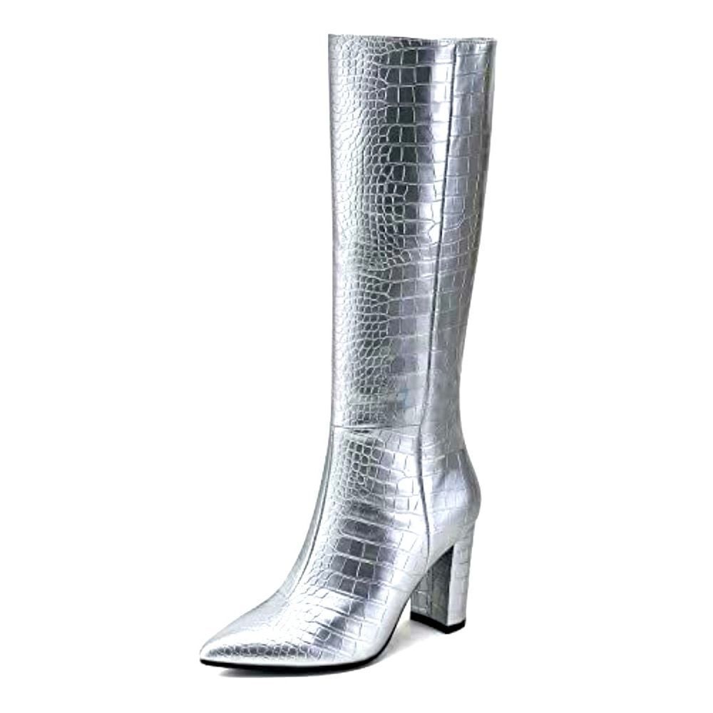 Modatope NIB Silver Knee High Boots with Chunky Heel Size 6